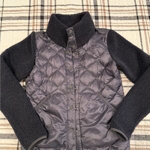 REI Black Quilted Down Jacket with fleece sleeves XS